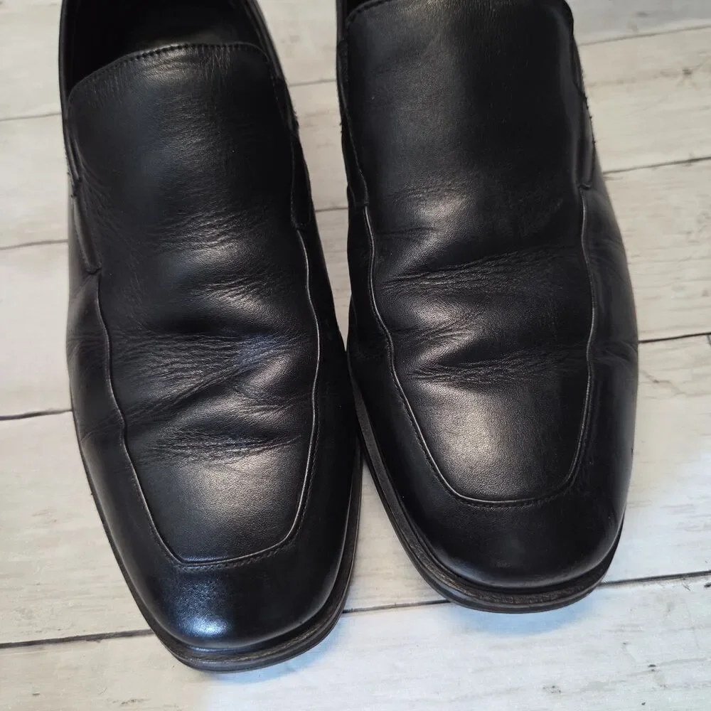 Florsheim Mens Black Leather Apron Moc Toe Slip On Loafers Dress Shoes Size 10D